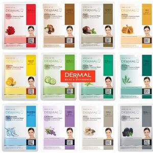 DERMAL 12 Combo Pack Collagen Essence Korean Face Masks Set Hydrating & Soothing
